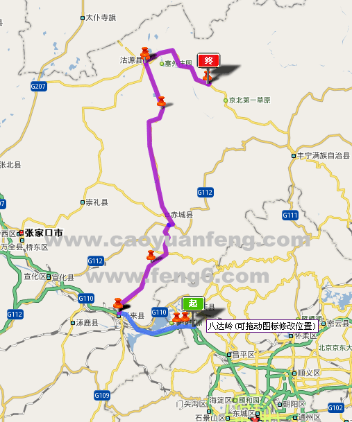 北京八達(dá)嶺至豐寧壩上路線圖